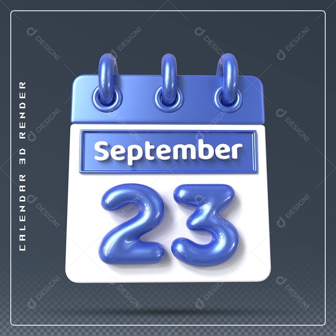 Calendário Do mês Setembro Dia 23 Elemento 3D Azul e Branco Para Composição PSD