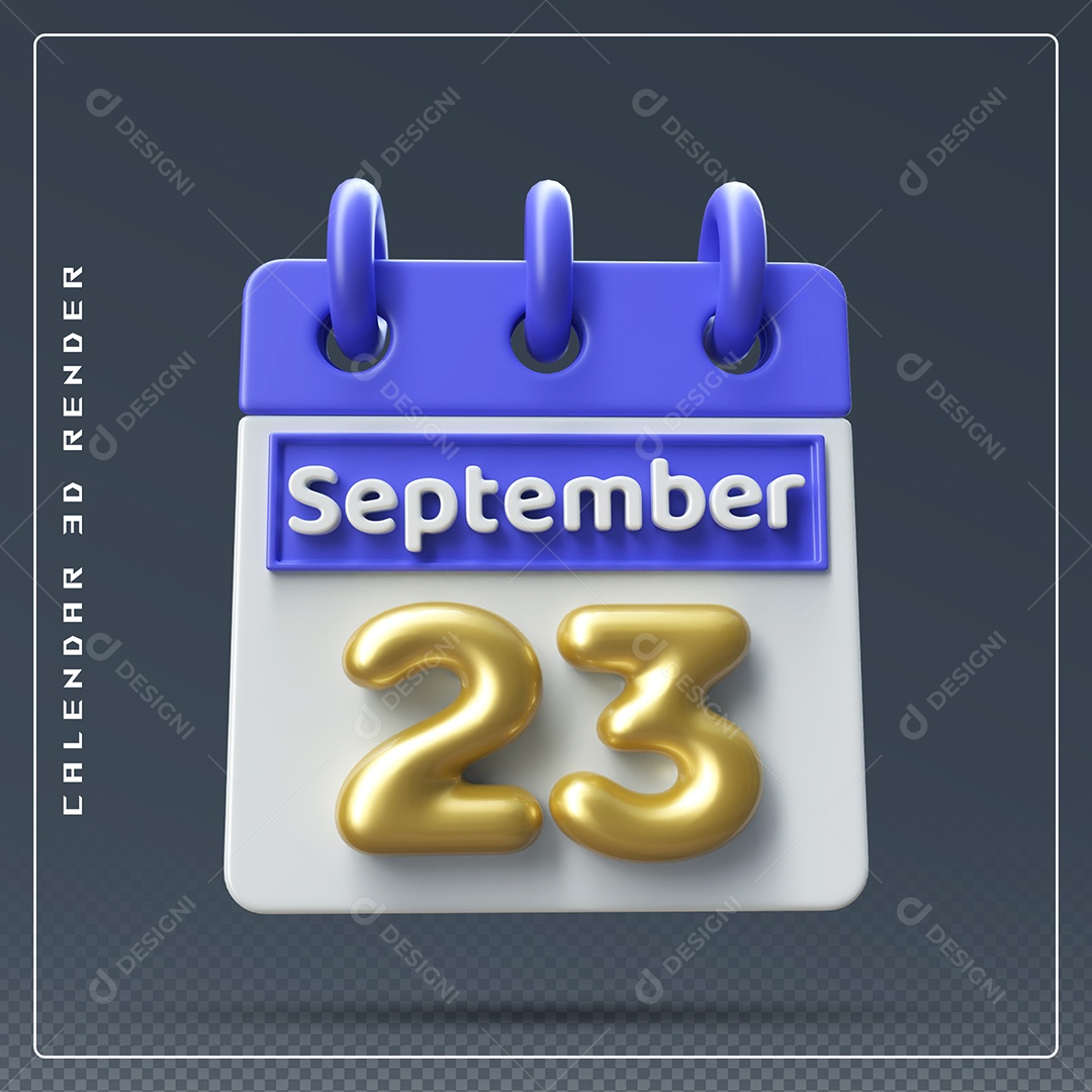 Calendário Do mês Setembro Dia 06 Elemento 3D Azul Dourado e Branco Para Composição PSD