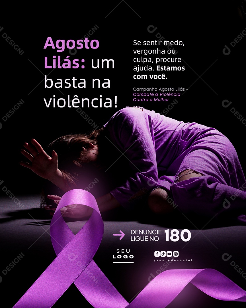 Agosto Lilás Estamos Com Você Social Media PSD Editável