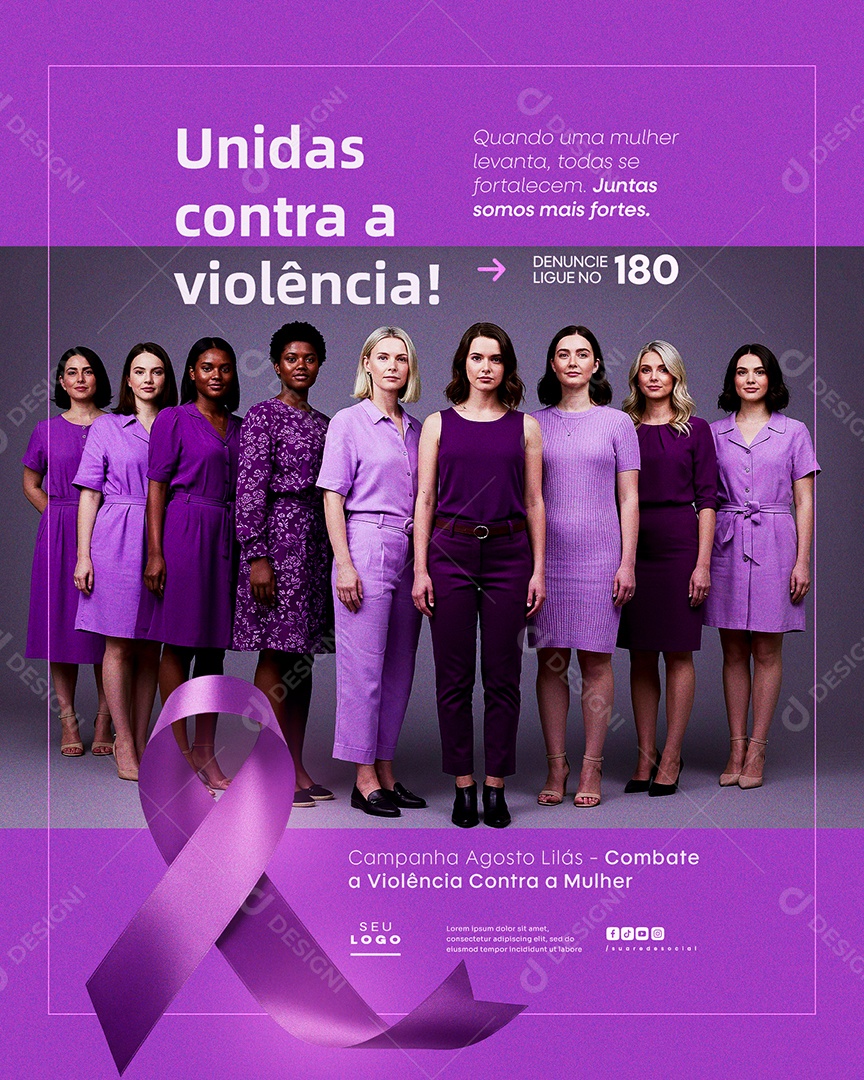 Agosto Lilás Unidas Contra a Violência Social Media PSD Editável