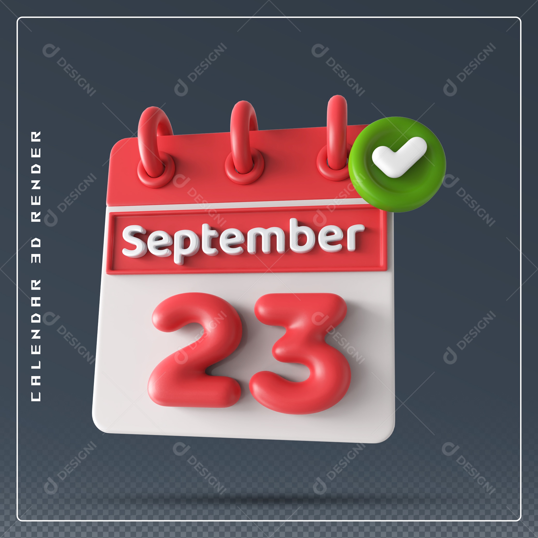 Calendário Do mês Setembro Dia 23 Elemento 3D Vermelho e Branco Para Composição PSD
