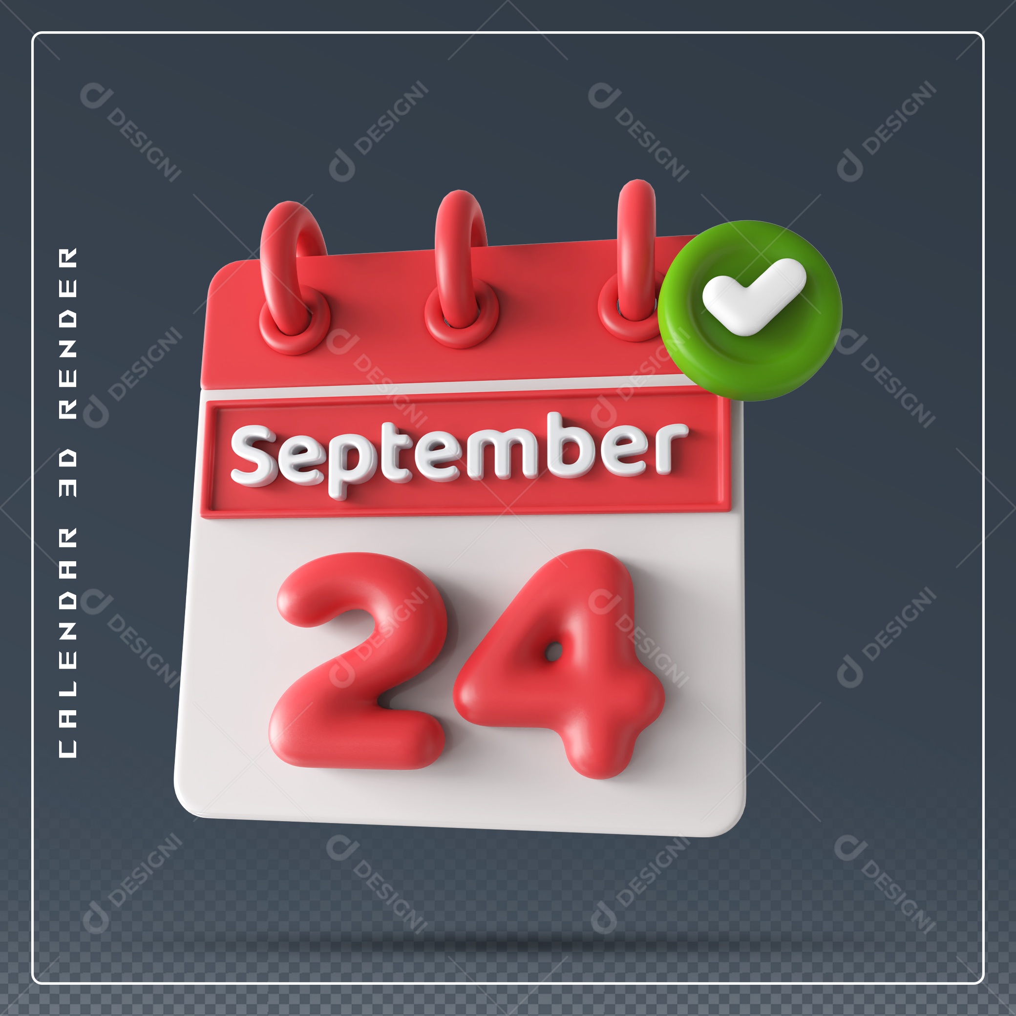 Calendário Do mês Setembro Dia 24 Elemento 3D Vermelho e Branco Para Composição PSD