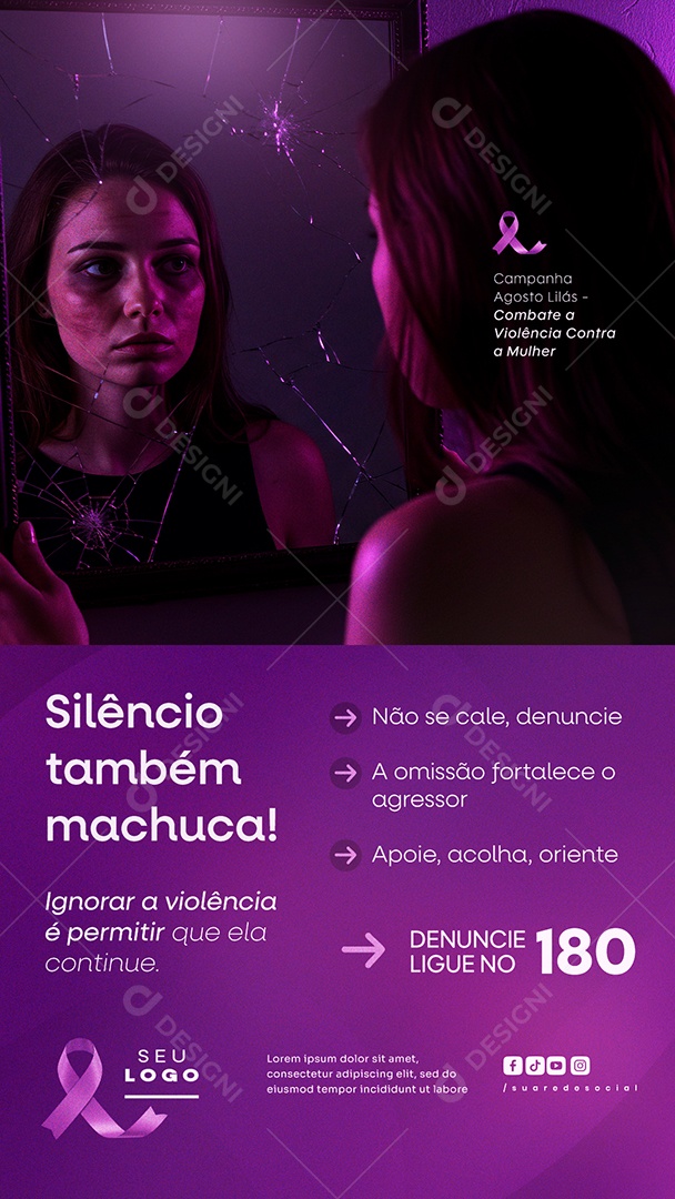 Story Agosto Lilás Siêncio Também Machuca Social Media PSD Editável