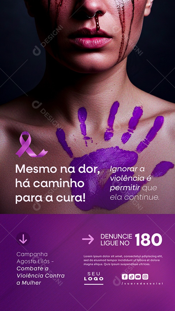 Story Agosto Lilás Mesmo Na Dor Social Media PSD Editável