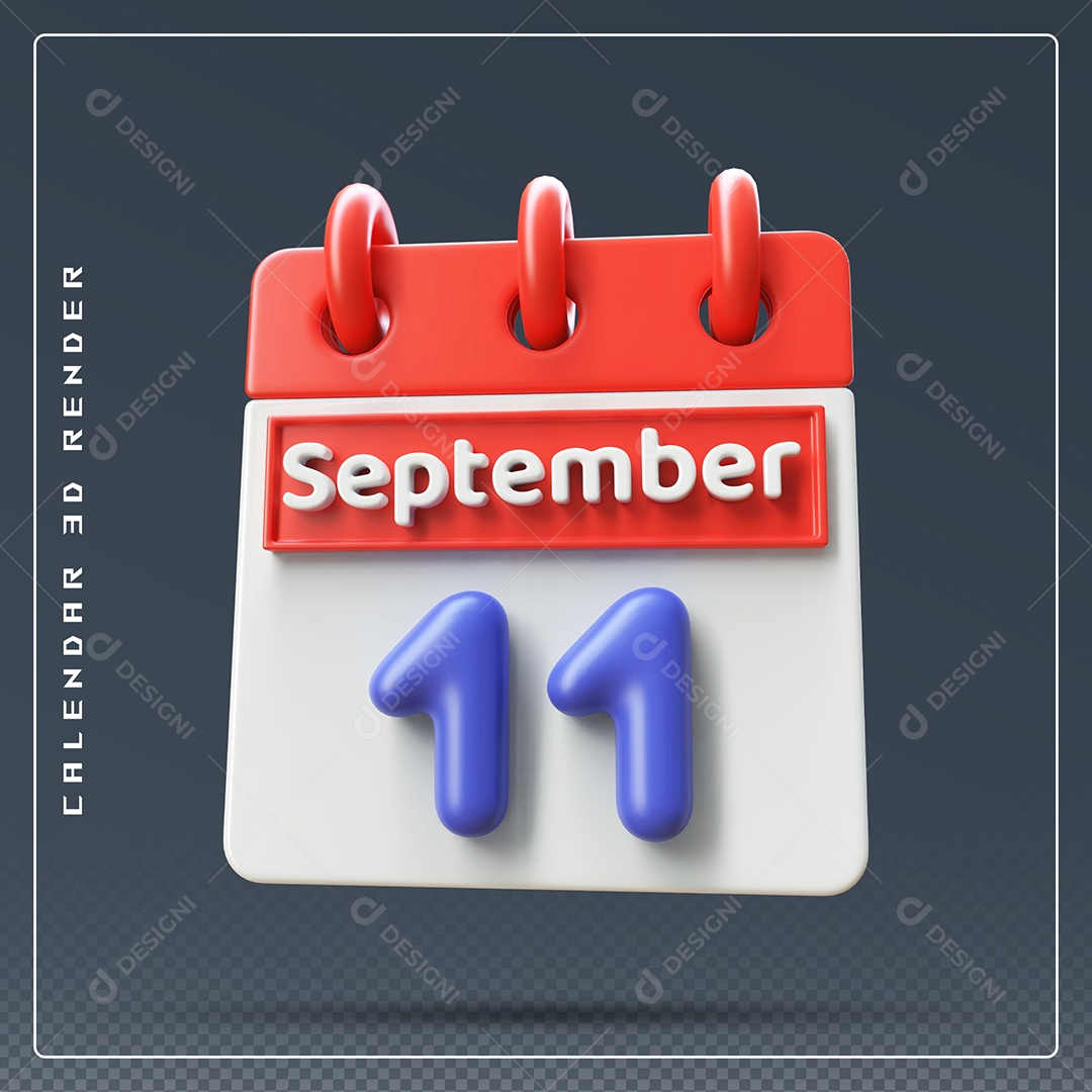 Calendário Do mês Setembro Dia 11 Elemento 3D Vermelho Azul e Branco Para Composição PSD