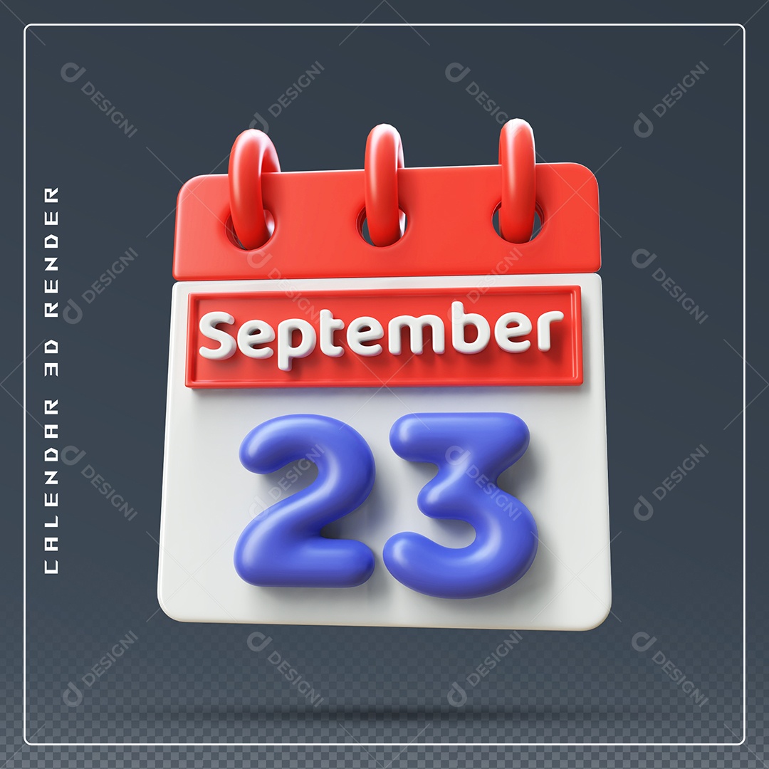 Calendário Do mês Setembro Dia 23 Elemento 3D Vermelho Azul e Branco Para Composição PSD