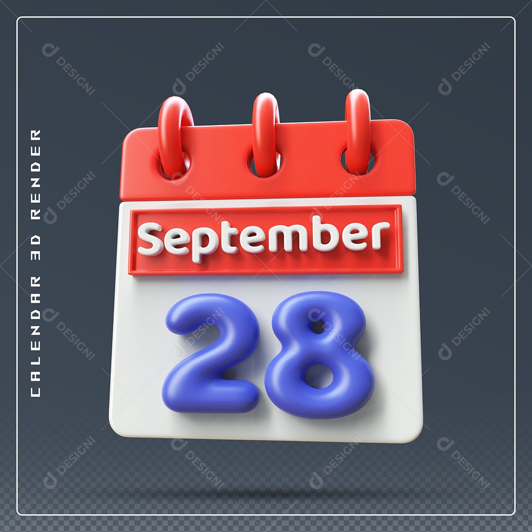 Calendário Do mês Setembro Dia 128 Elemento 3D Vermelho Azul e Branco Para Composição PSD