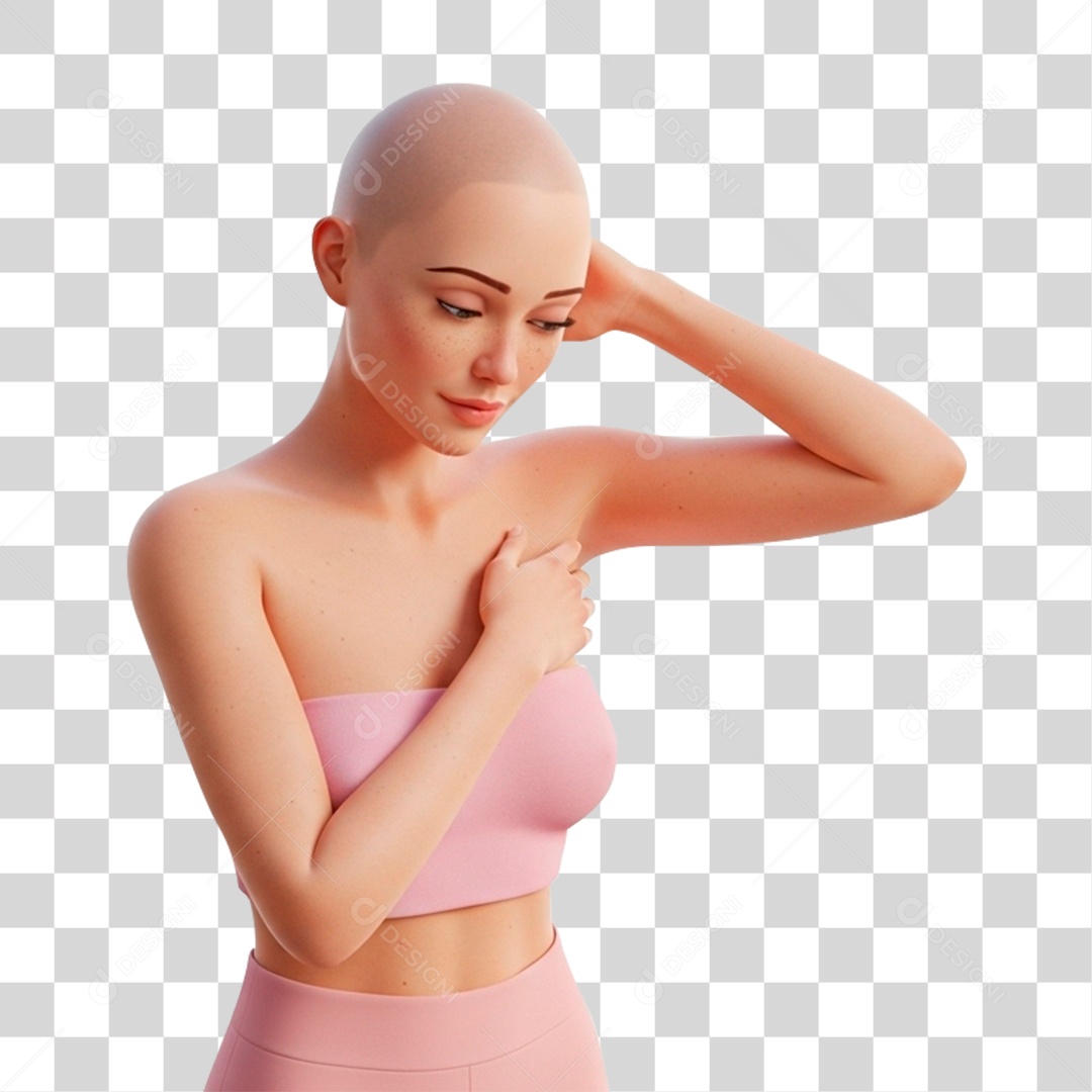 Personagem Mulher com Mão no Peito PNG Transparente