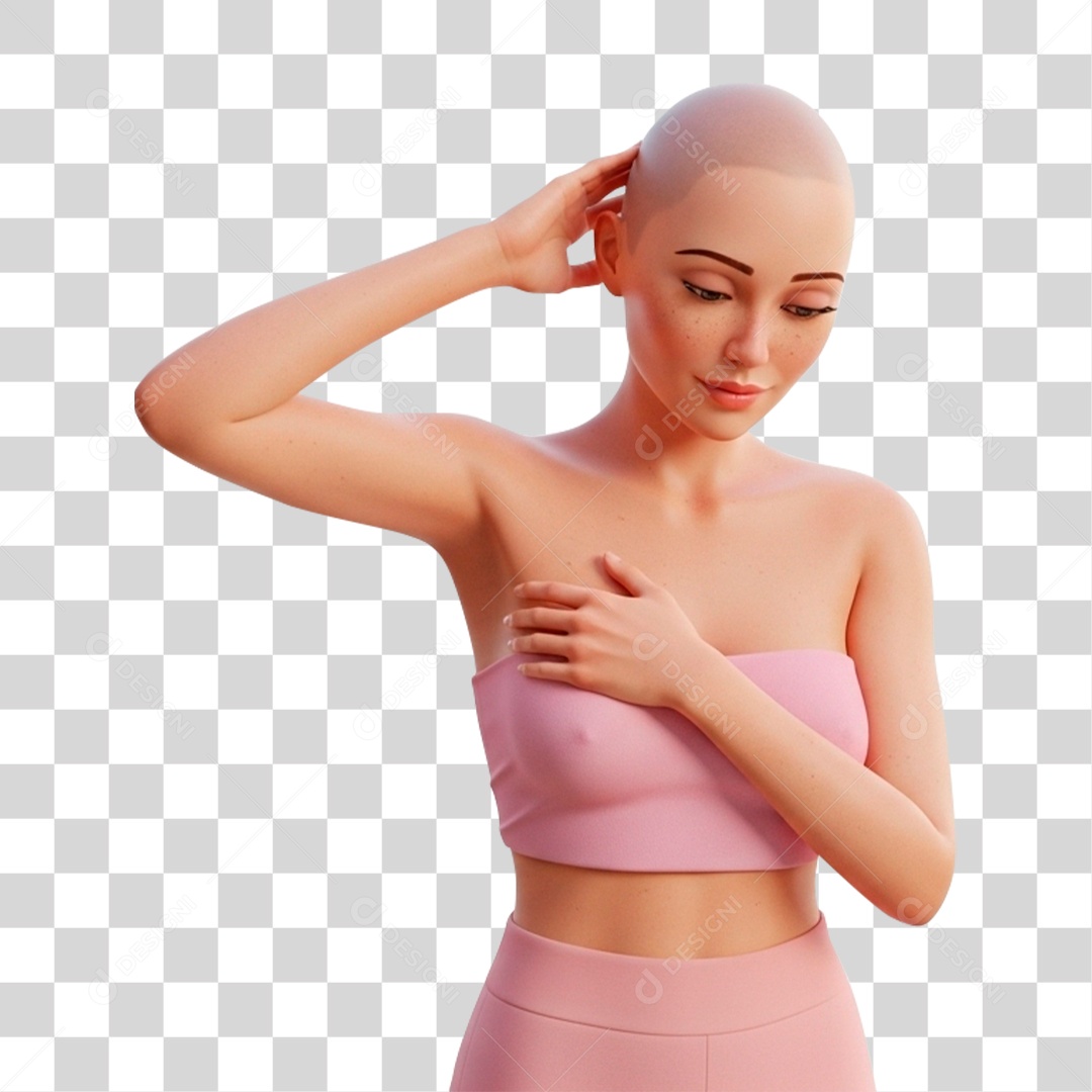 Personagem Mulher com Mão no Peito PNG Transparente