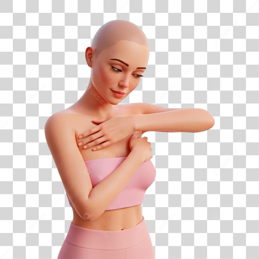 Personagem Mulher com Mão no Peito PNG Transparente