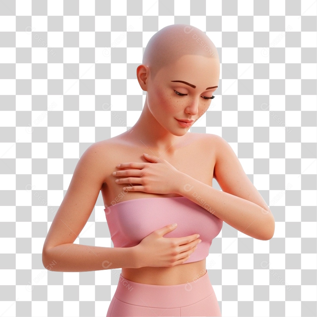 Personagem Mulher com Mão no Peito PNG Transparente