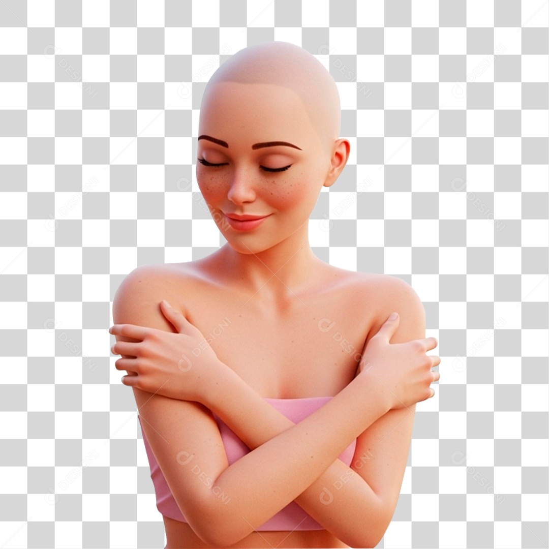 Personagem Mulher com Mão no Peito PNG Transparente