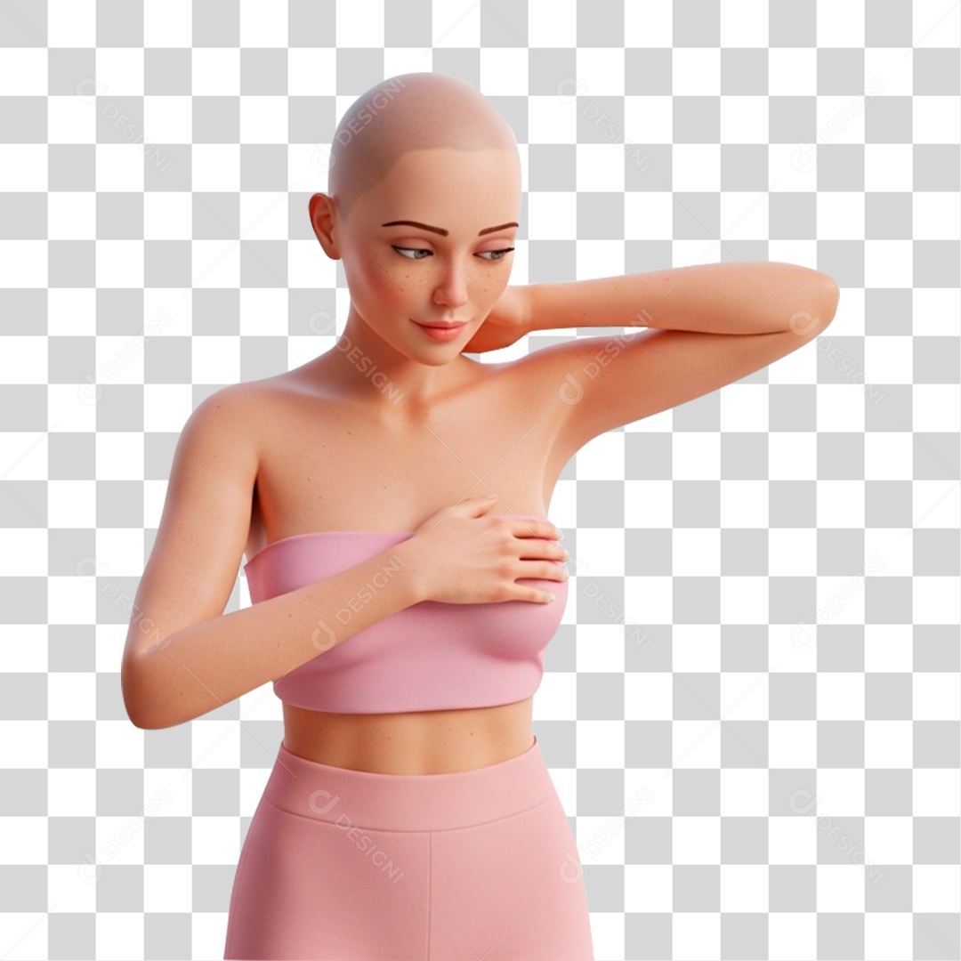 Personagem Mulher com Mão no Peito PNG Transparente