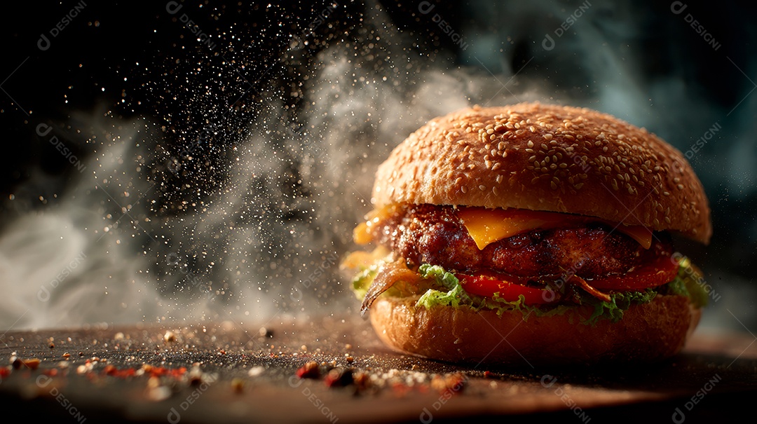 Delicioso hambúrguer com carne e legumes de pão australiano.