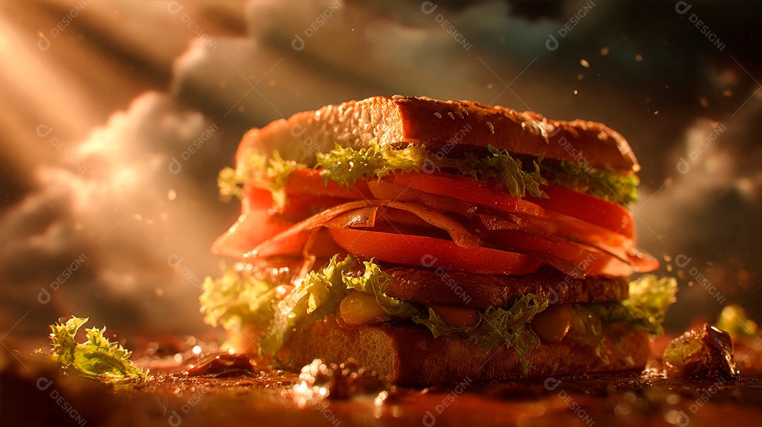 Delicioso sanduiche com carne e legumes.