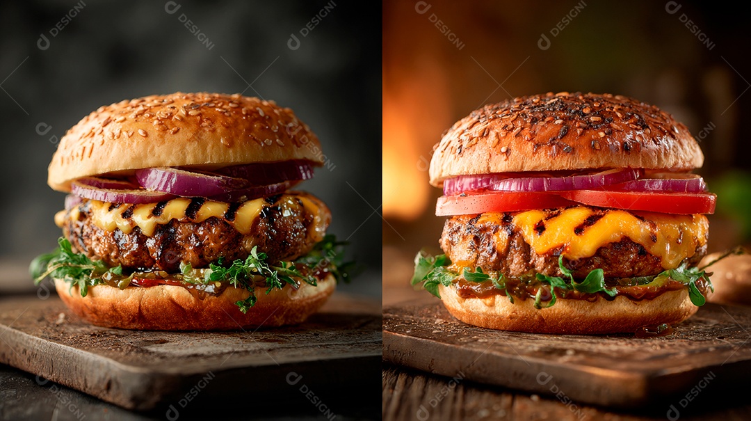 Deliciosos hambúrgueres com carne e legumes de pão australiano.