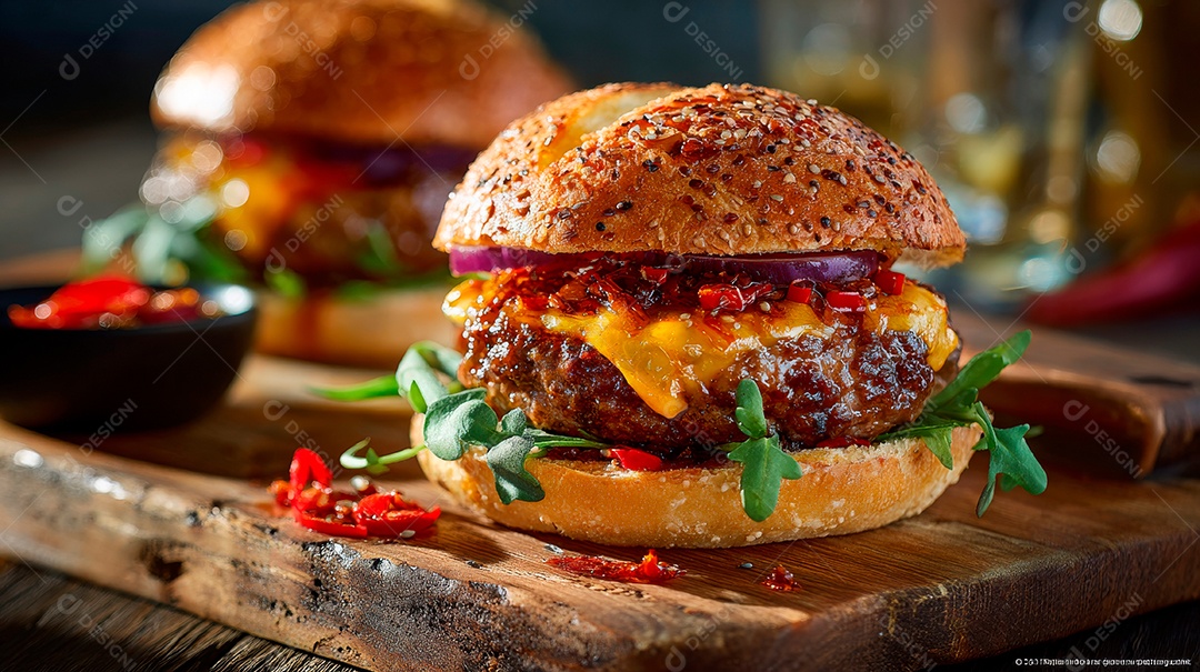 Deliciosos hambúrgueres com carne e legumes de pão australiano.