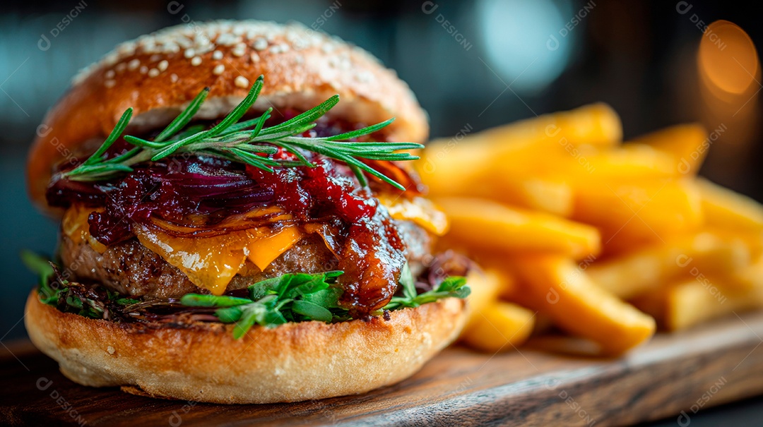 Delicioso hambúrguer com carne e legumes de pão australiano.