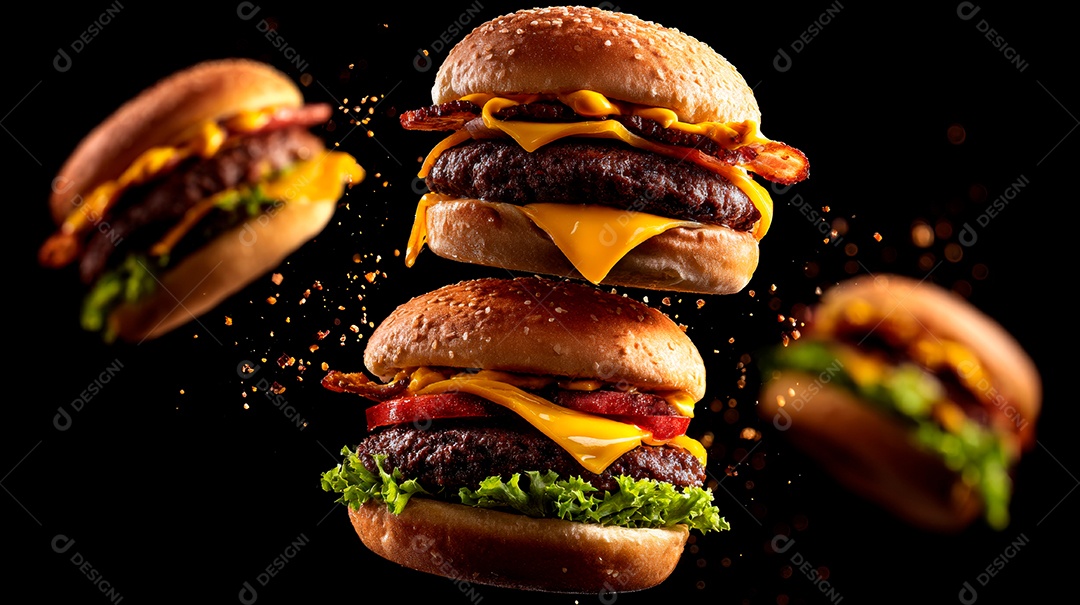 Deliciosos hambúrgueres com carne e legumes de pão australiano.