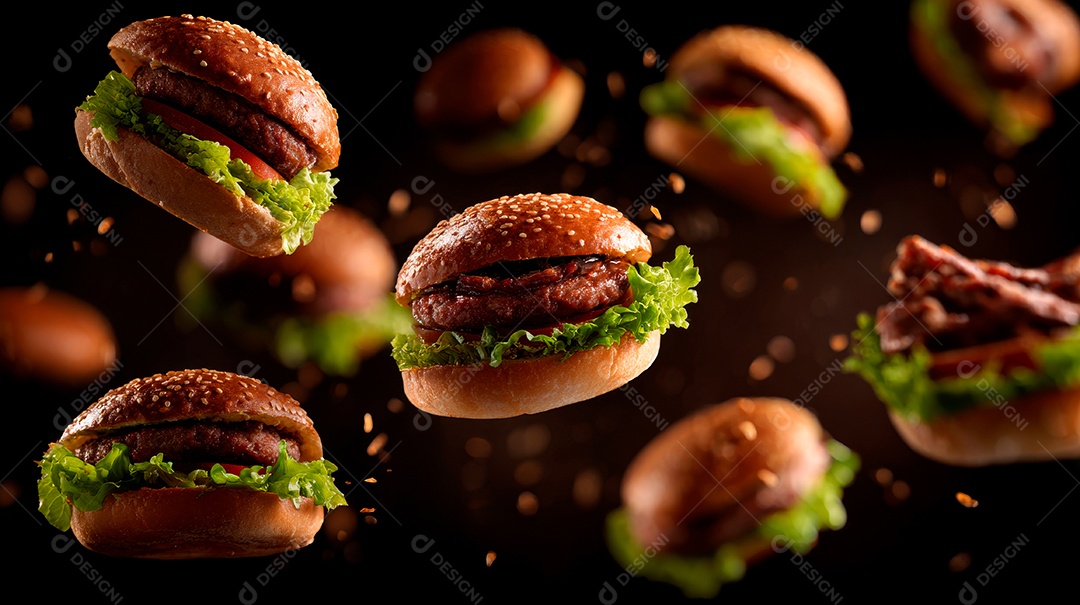 Deliciosos hambúrgueres com carne e legumes.