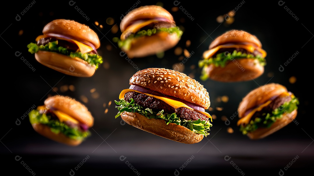 Deliciosos hambúrgueres com carne e legumes.