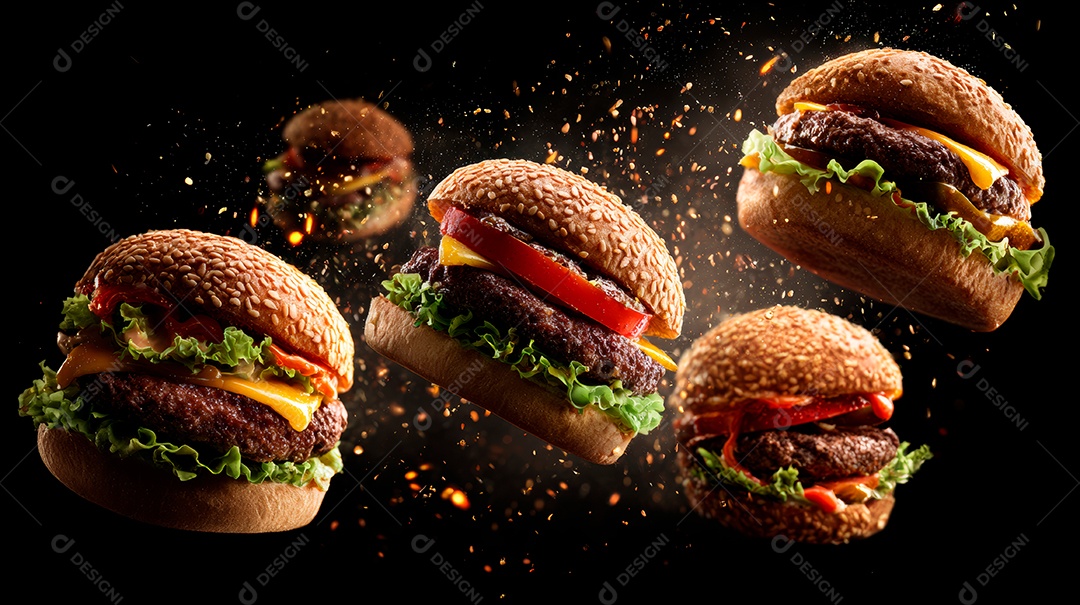 Deliciosos hambúrgueres com carne e legumes.