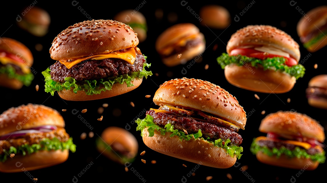 Deliciosos hambúrgueres com carne e legumes.