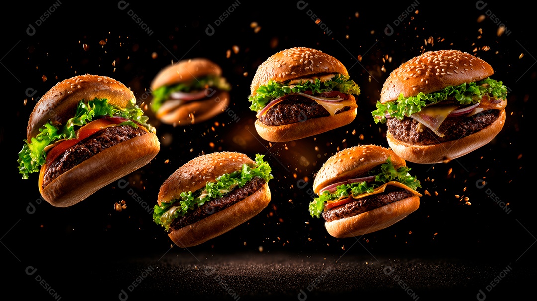 Deliciosos hambúrgueres com carne e legumes.