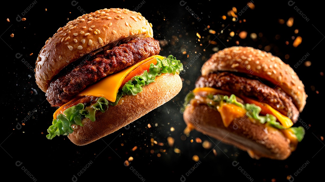 Deliciosos hambúrgueres com carne e legumes.