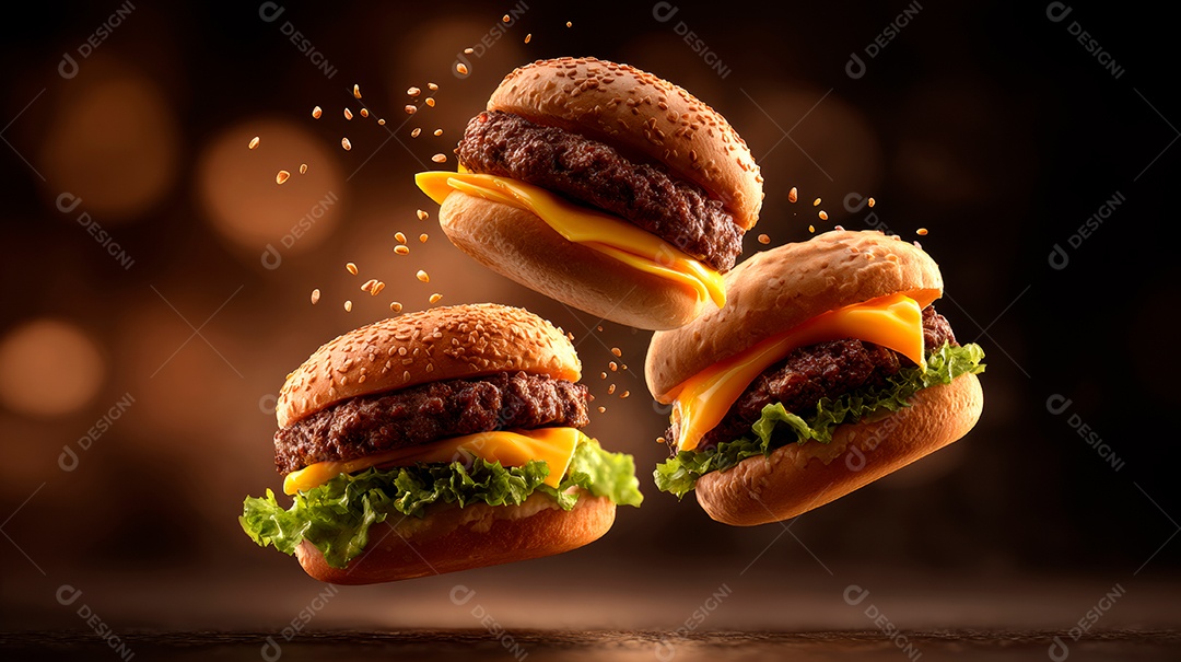 Deliciosos hambúrgueres com carne e legumes.