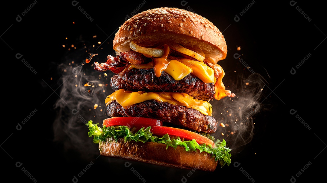 Delicioso hambúrguer com carne e legumes de pão australiano.