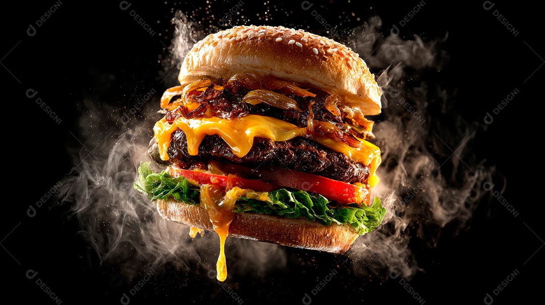 Delicioso hambúrguer com carne e legumes de pão australiano.