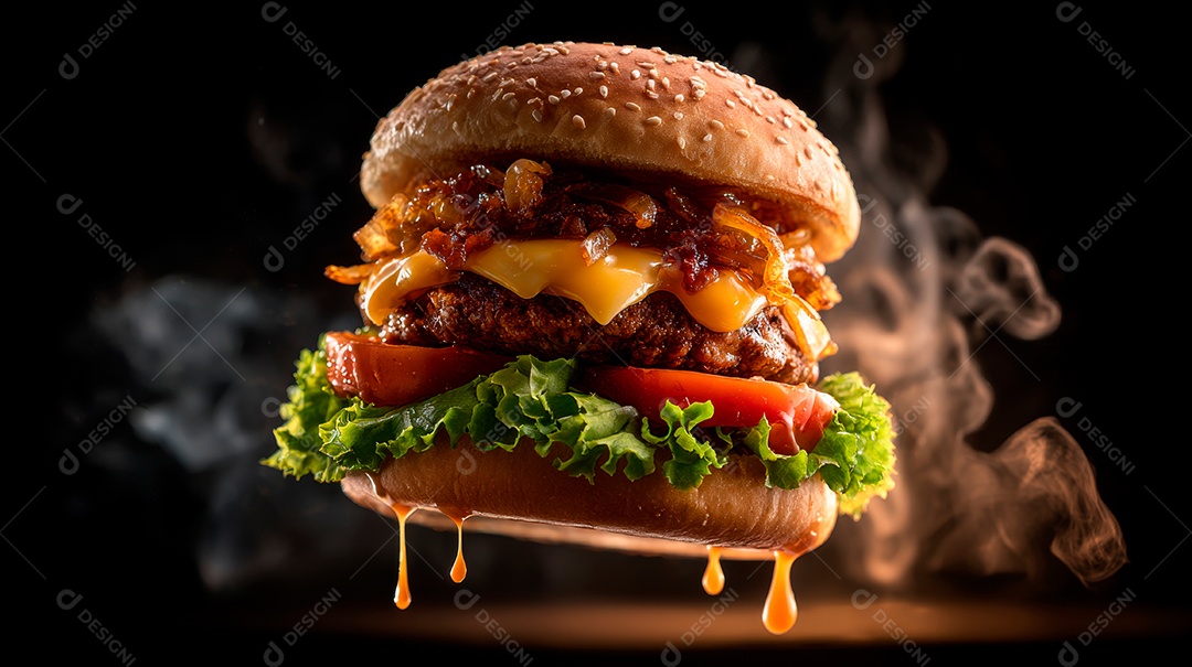 Delicioso hambúrguer com carne e legumes de pão australiano.