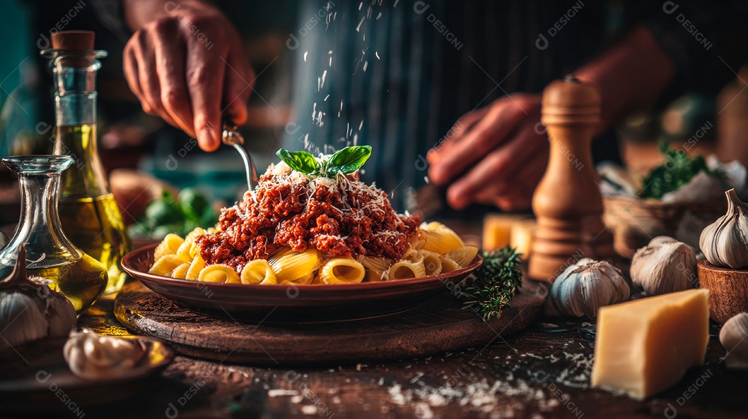 Saborosa macarronada em um prato.