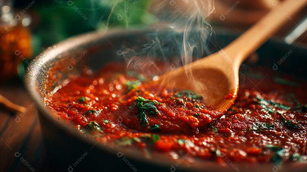 Macarronada em uma panela ao molho.