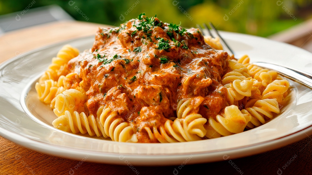 Saborosa macarronada em um prato.