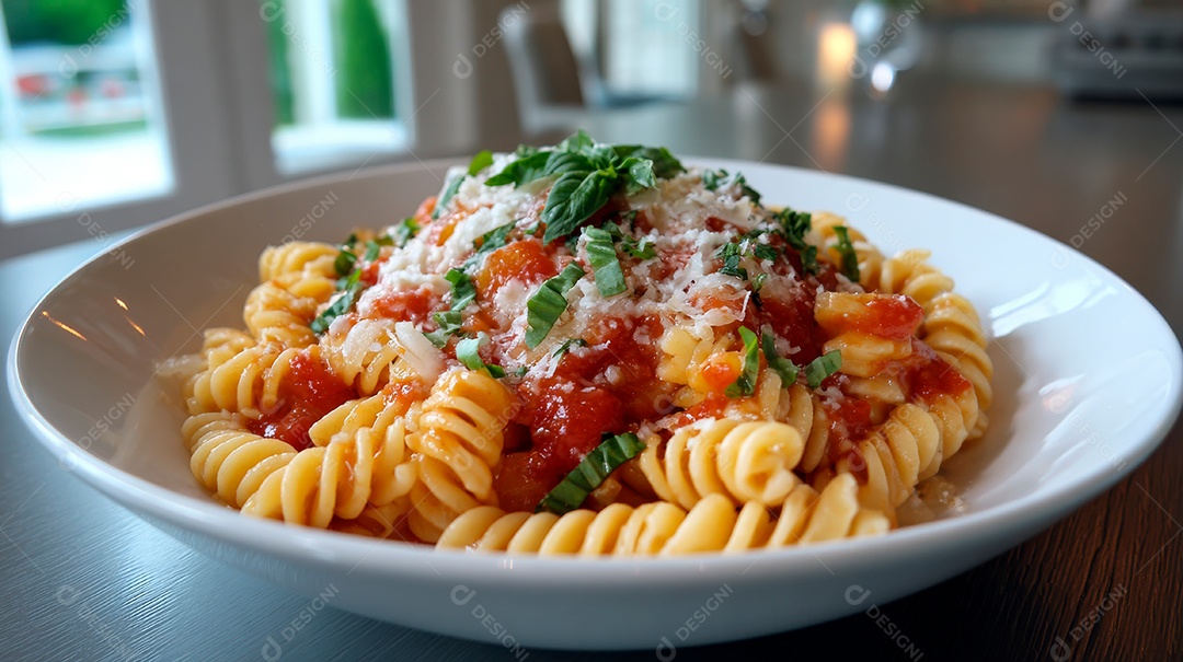 Saborosa macarronada em um prato.