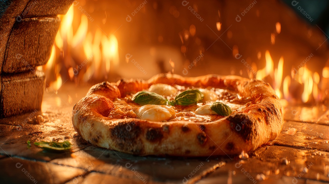 Saborosa pizza saindo do forno em uma pizzaria.