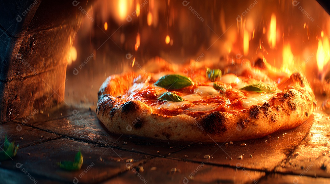 Saborosa pizza saindo do forno em uma pizzaria.