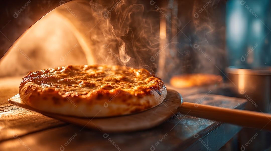 Saborosa pizza saindo do forno.