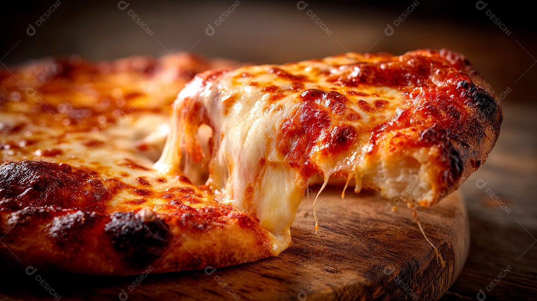 Saborosa pizza em uma tábua de madeira.