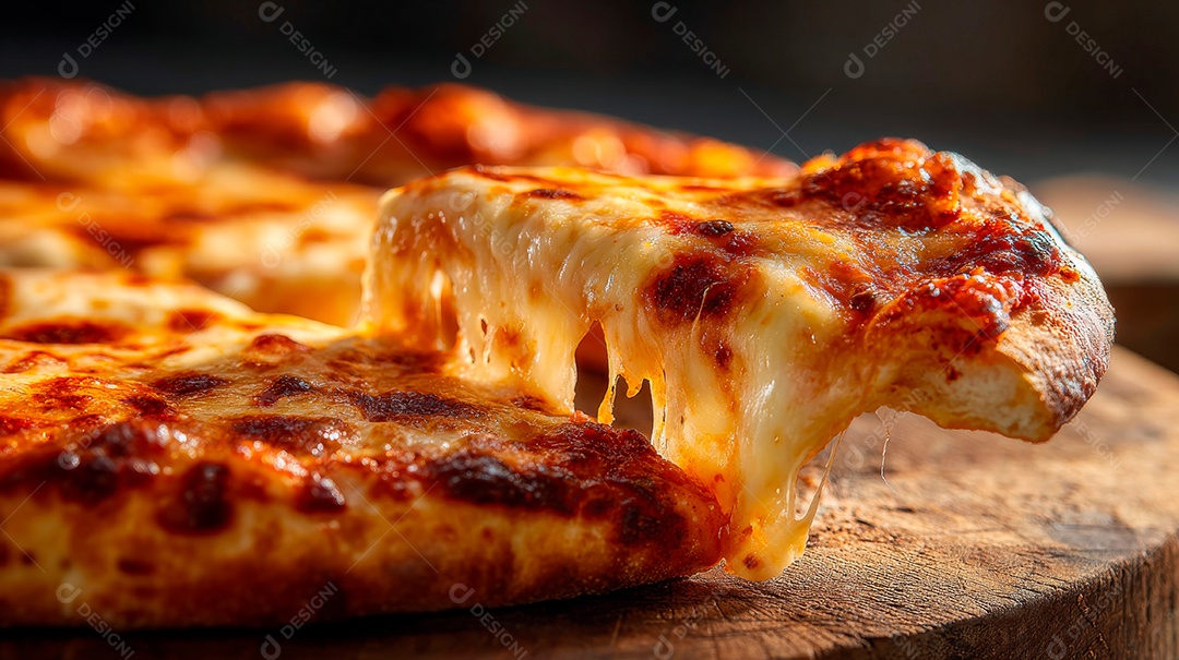 Saborosa pizza em uma tábua de madeira.