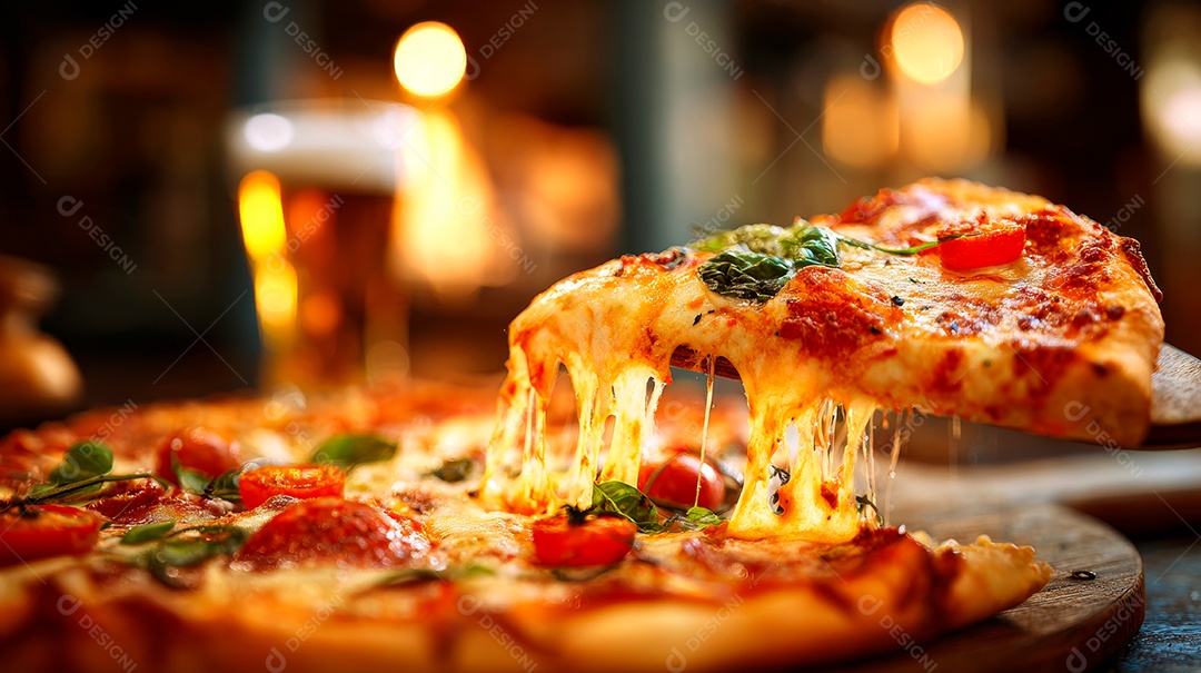 Saborosa pizza em uma mesa.