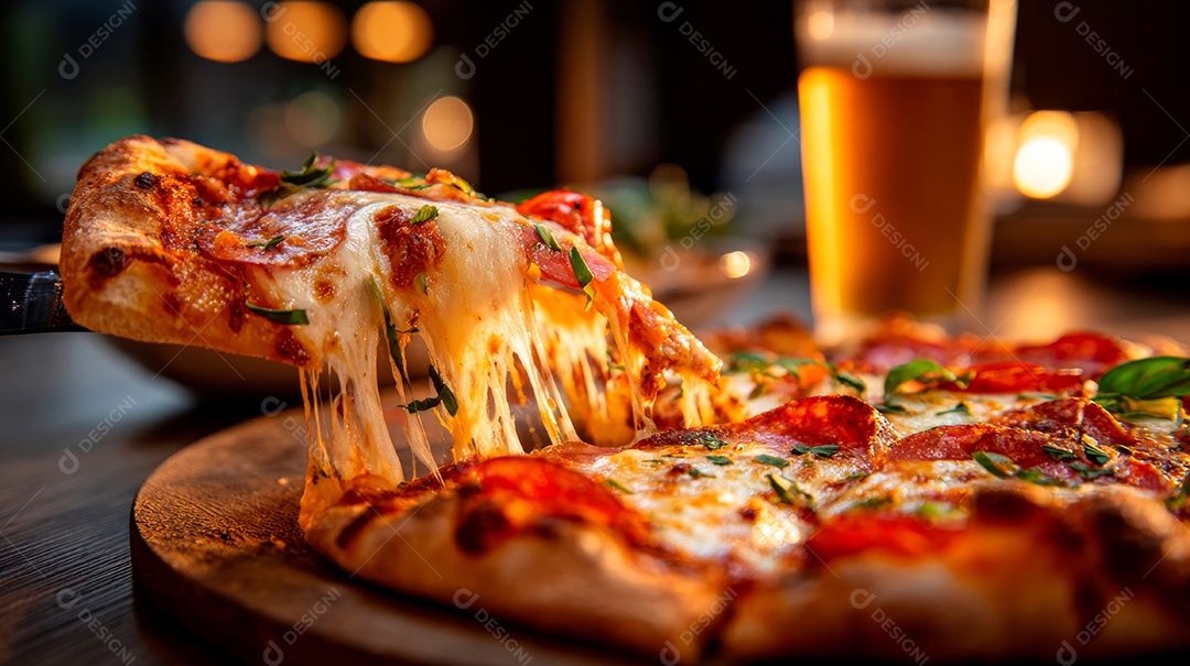 Saborosa pizza em uma mesa.