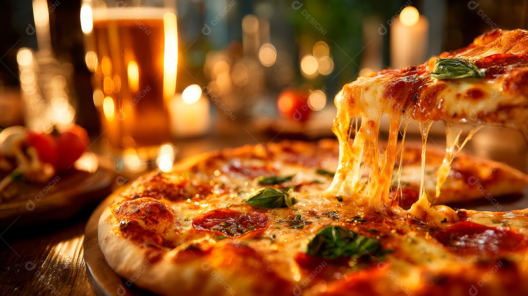 Saborosa pizza em uma mesa.