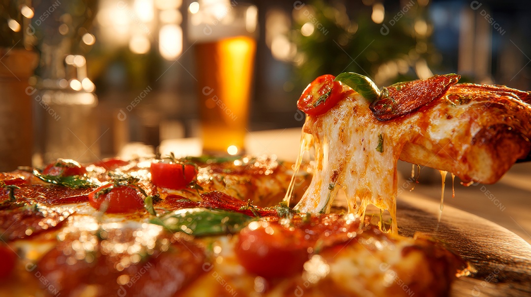 Saborosa pizza em uma mesa.