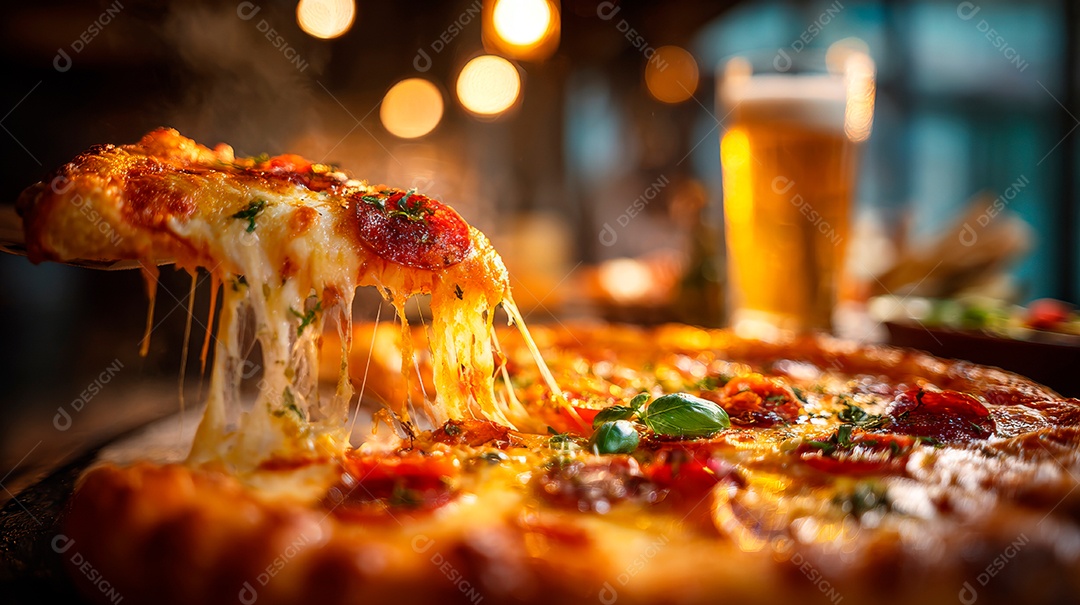 Saborosa pizza em uma mesa.