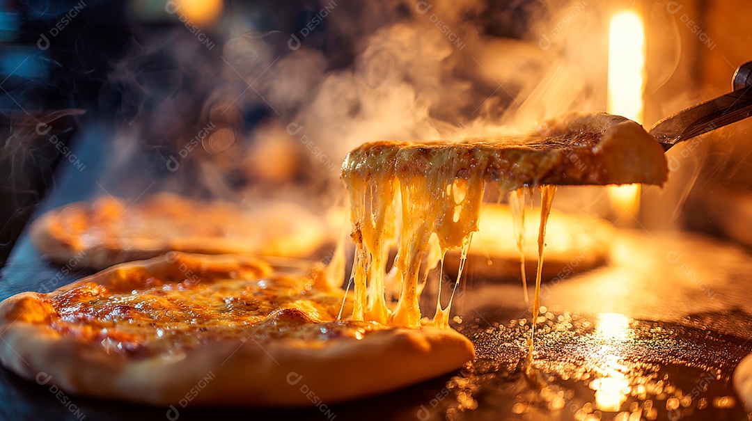 Saborosa pizza saindo do forno.