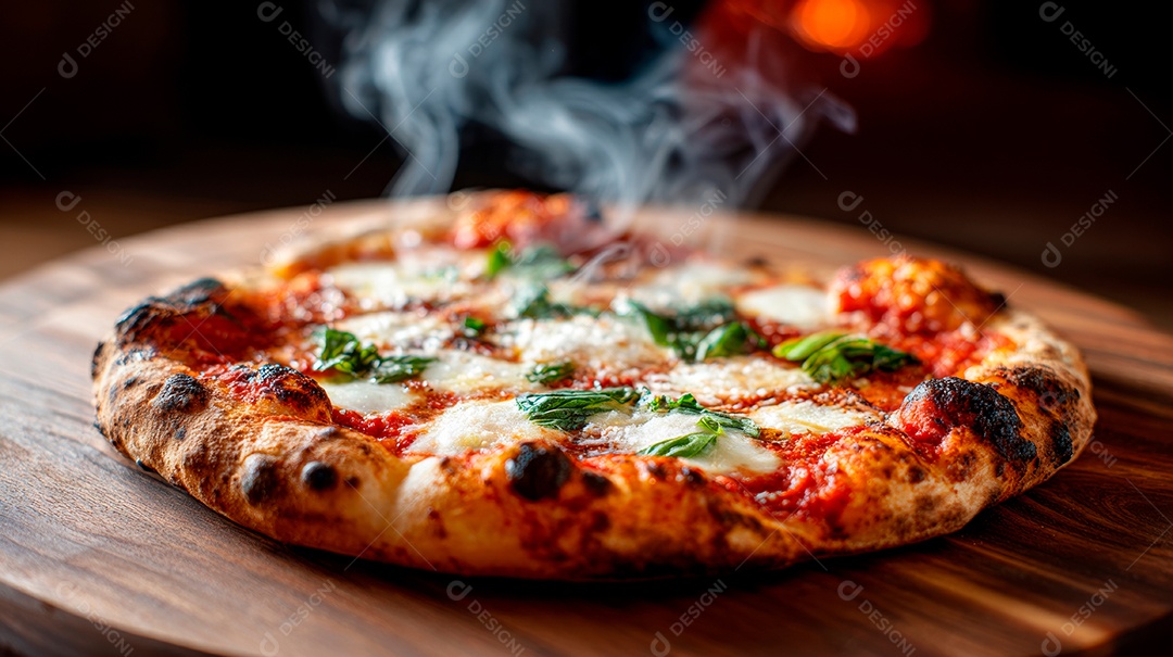 Saborosa pizza saindo do forno em uma pizzaria.