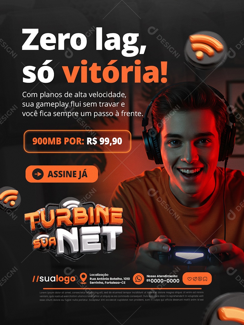 Turbine Sua Net Internet Zero Lag Só Vitória Social Media PSD Editável